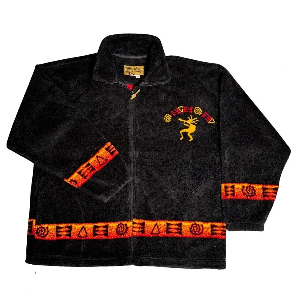 Bear Ridge Outfitters Kokopelli Fleece Jacket Mens 2X Black Southwestern Vintage